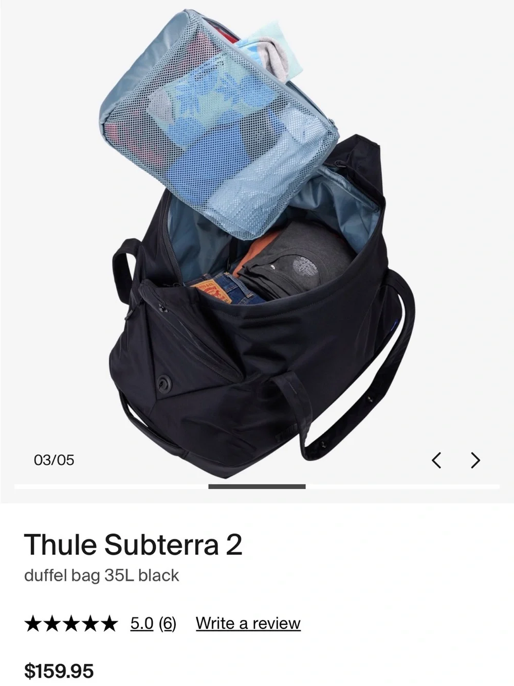 Thule Subterra 2 Black Duffel Bag with Dual Top Handles